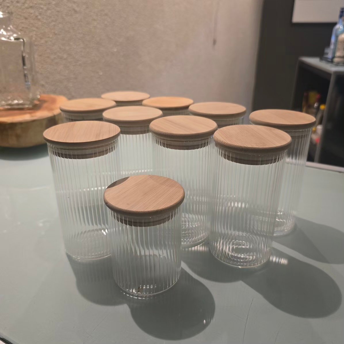 12 Potes de vidro com tampa de bambu